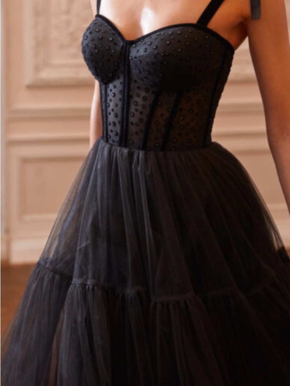 Millau Black Strapless Tulle Bustier Gown